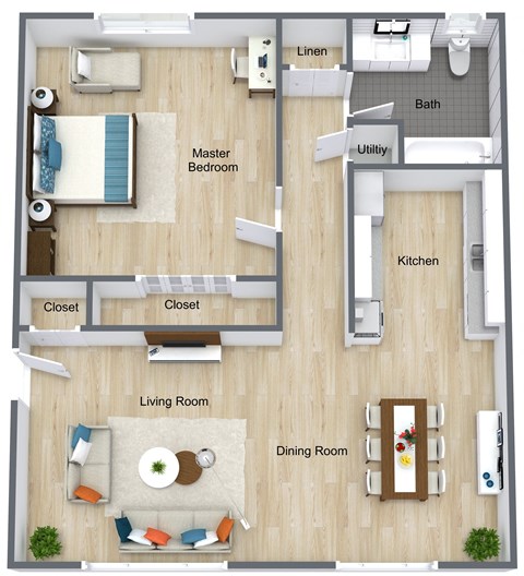 a floor plan of a bedroom with a living room and a dining room